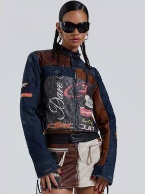 Jaded London Daytona Patchwork Vegan Leather Moto Racer Jacket